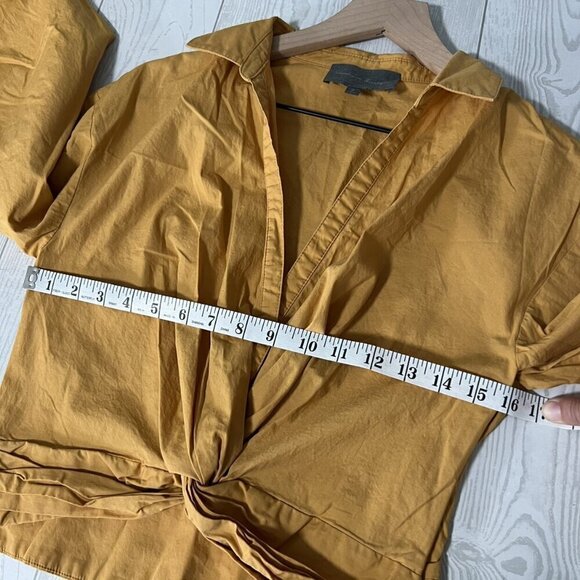 Anthropologie Sunday In Brooklyn Twist-Front V-Neck Blouse In Gold - Picture 7 of 13